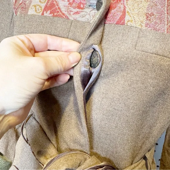 Matthew WilliamsonCamel Color Wool Military Style Coat w/ Paisley Contrast